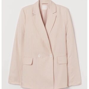 NEW H&M sz M Women Pink Oversized Boyfriend Fit Button Blazer Career Preppy Chic